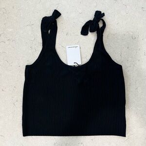 Olivaceous Stitch Fix ribbed tank top bow tie sleeveless cropped black new Small